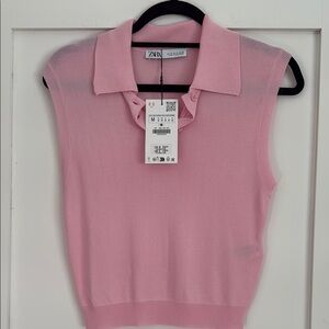 Zara Pink knit Sleeveless Polo Tank